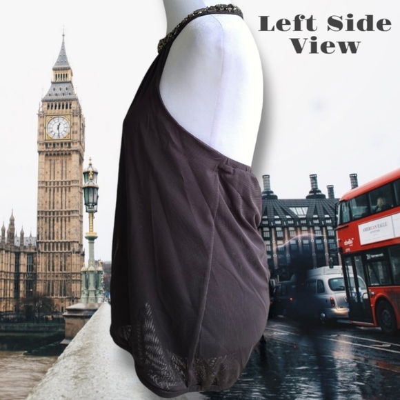 Express Embellished Gray Halter Top Size Medium - Picture 4 of 12